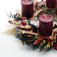 Trockenblumen Adventskranz | Wintertraum | Stumpenkerzen | 38cm | natur-bordeaux-rot-gold-grün
