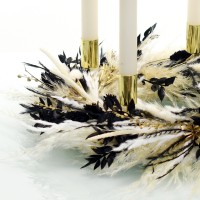 Trockenblumen Adventskranz | Schwarze Eleganz| Stabkerzen | 30cm | weiss-natur-schwarz 1