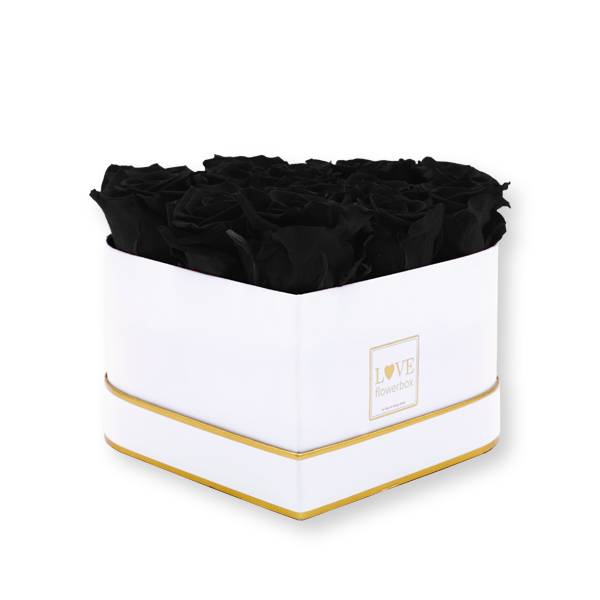 Flowerbox Herz gold | Medium | Rosen Black (Schwarz)