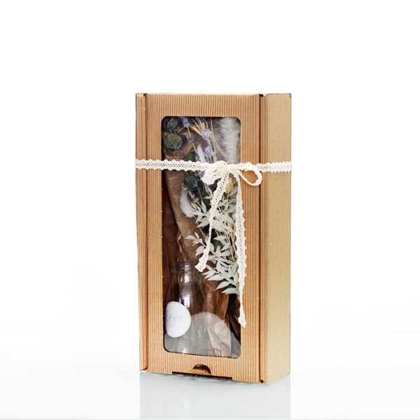 Geschenkeset mit Trockenblumenstrauß Sommerwind | Trockenblumen weiss-natur-blau-grün