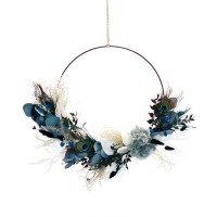 Trockenblumenkranz | Hoop | Pfauenzauber | gold 30 cm | Trockenblumen blau-grün-natur Trockenblumenkranz | Hoop | Pfauenzauber | gold 30 cm | Trockenblumen blau-grün-natur