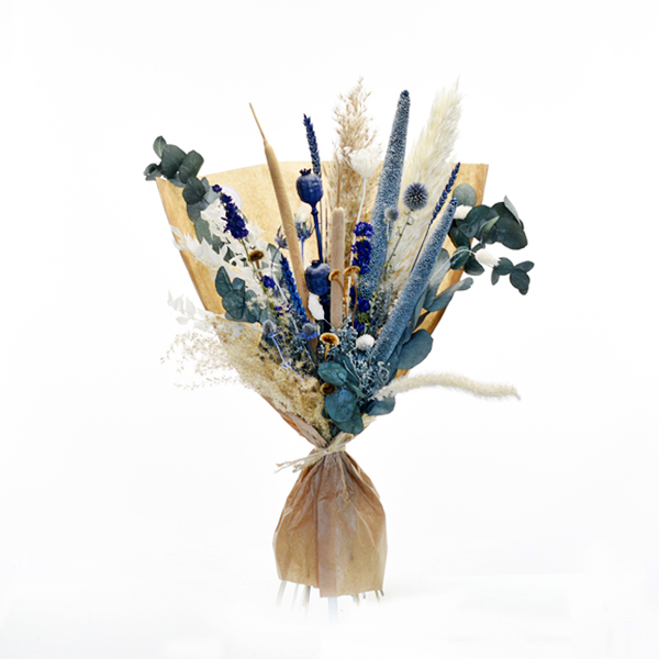 Trockenblumenstrauß Wasserspiel L | weiss-natur-blau