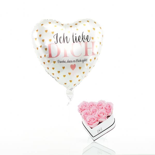 Flowerbox Set Herz | Small | Rosen Bridal Pink | Heliumballon