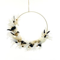 Trockenblumenkranz | Hoop | Schwarz-Weiss | gold 40 cm | Trockenblumen weiss-natur-schwarz Trockenblumenkranz | Hoop | Schwarz-Weiss | gold 40 cm | Trockenblumen weiss-natur-schwarz