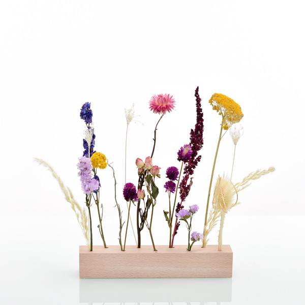 Trockenblumen | Blütenleiste | Holzleiste | Sommerwiese | gelb-rosa-pink-blau-flieder | Geschenk | Geschenkidee