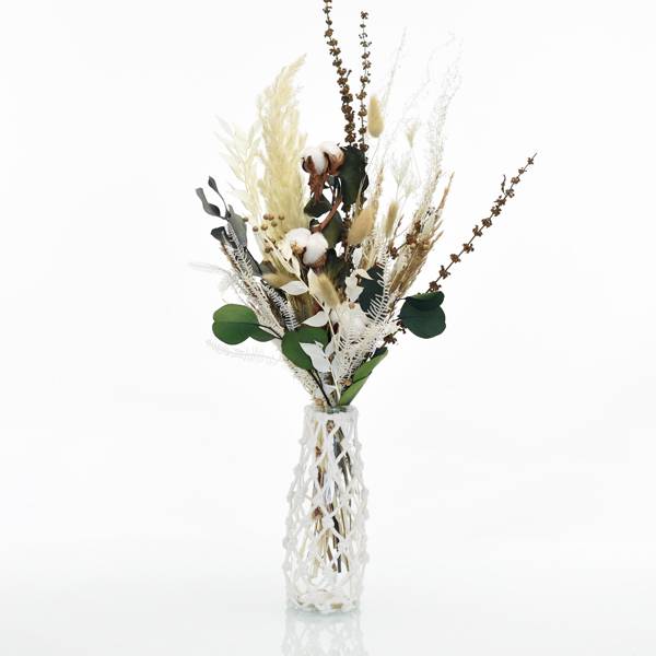 Trockenblumenstrauß Natur Pur M mit Vase Makramee | weiss-natur-grün