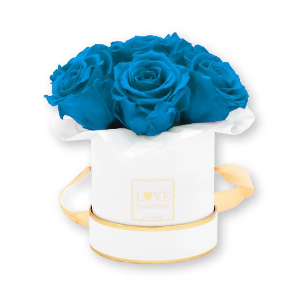 Flowerbox Bouquet gold | Small | Rosen Aqua (Tuerkis)