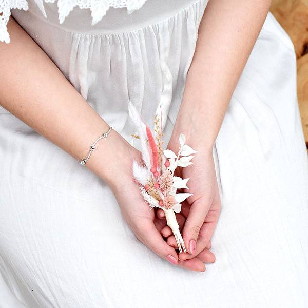 Trockenblumen Anstecker Bräutigam | Hochzeit| Rosa Versuchung | weiss-rosa-pastell