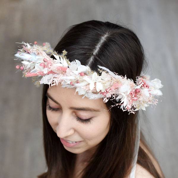 Trockenblumen Kopfkranz Braut | Hochzeit | Rosa Versuchung | Trockenblumen weiss-rosa