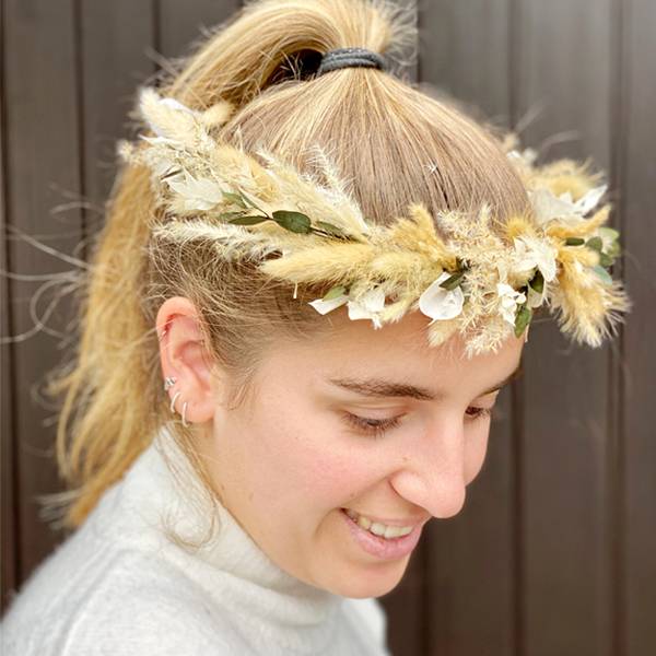 Trockenblumen Kopfkranz Braut | Trauzeugin |Hochzeit |  Boho Liebe | natur | Pampasgras, Lagurus, Ruskus, Eukalyptus