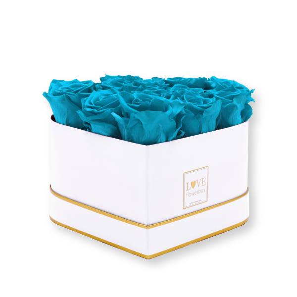 Flowerbox Herz gold | Medium | Rosen Aqua (Türkis)