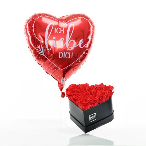 Flowerbox Set Herz | Medium | Rosen Vibrant Red | Heliumballon
