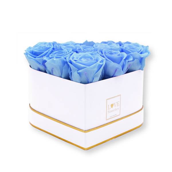 Flowerbox Herz gold | Medium | Rosen Baby Blue (Hellblau)