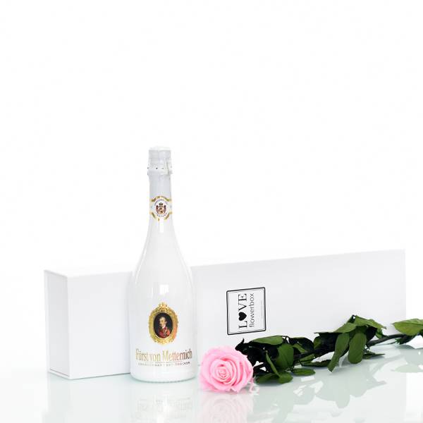 Flowerbox Set Langstiel Rose | Rosen Bridal Pink | Sekt