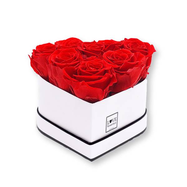 Rosenbox Herz Infinity Rosen rot | Flowerbox Herzbox | Small white