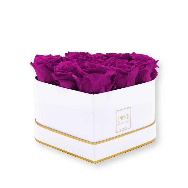 Rosenbox Herz Infinity Rosen lila | Flowerbox Herzbox | M white gold