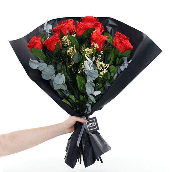 Rosenstrauß | Blumenstrauß mit 10 lnfinity Rosen + Schleierkraut