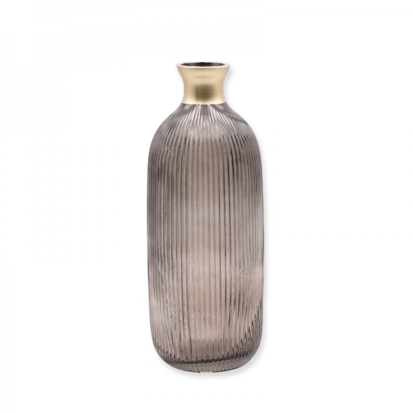 Vase Rille | Glas beige mit Gold | 30cm