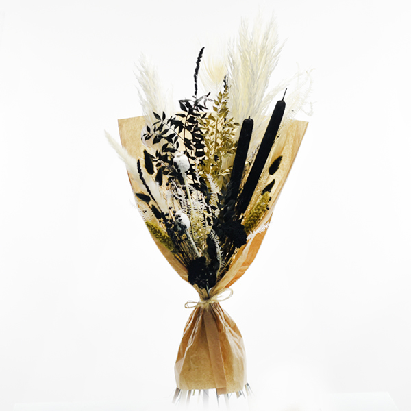 Trockenblumenstrauß Schwarze Eleganz L | weiss-schwarz-gold