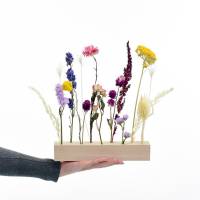 Trockenblumen | Blütenleiste | Holzleiste | Sommerwiese | gelb-rosa-pink-blau-flieder | Geschenk | Geschenkidee