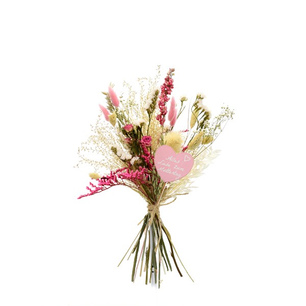 Muttertagsgeschenk Trockenblumenstrauß Traumfarben M | Trockenblumen weiss-rosa-pink | Pampasgras, Rittersporn, Rosen