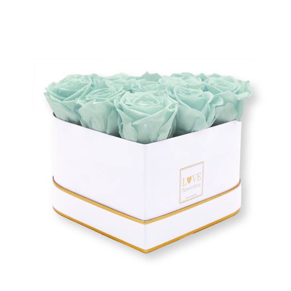 Flowerbox Herz gold | Medium | Rosen Minty Green (Mint)