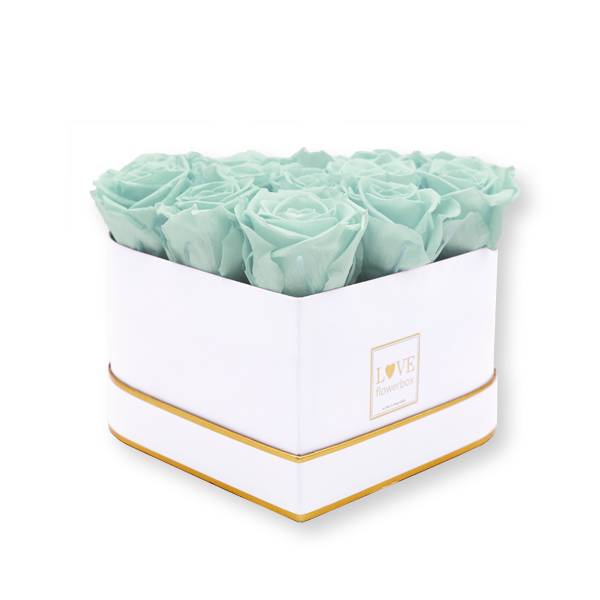 Flowerbox Herz gold | Medium | Rosen Minty Green (Mint)