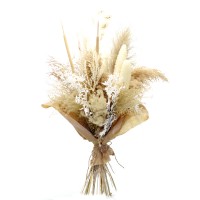 Trockenblumenstrauß Feldfarben XL rund | weiss-natur-braun