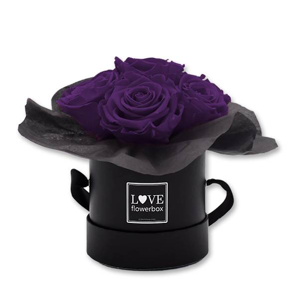 Rosenbox Infinity Rosen dunkel lila | Flowerbox | Blumenbox | S Bouquet black