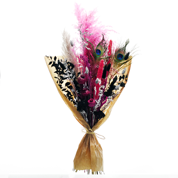 Trockenblumenstrauß Paradiesvogel L | pink-schwarz