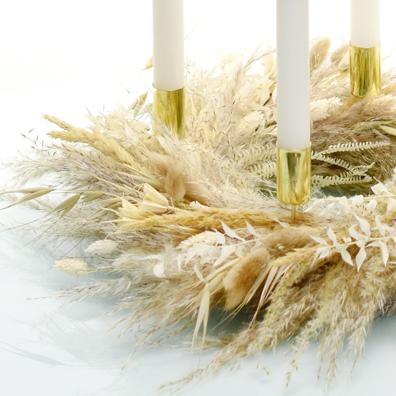 Trockenblumen Adventskranz | Boho Liebe | Stabkerzen | 35cm | weiss-natur-braun