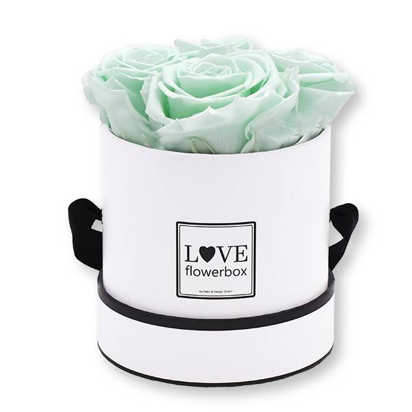 Flowerbox_rosenbox_blumenbox_rund_Small_weiss_Infinity_Rosen_mintygreen_mint