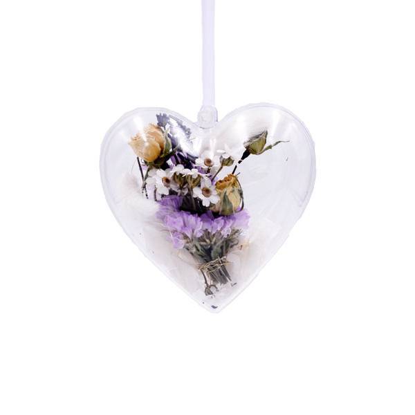 Trockenblumen | Blütenherz Acryl 10cm | weiss-flieder-lila | Lavendel, Rosen, Rodanthe, Hortensie