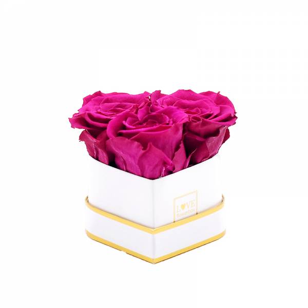 Rosenbox Herz Infinity Rosen himbeere | Flowerbox Herzbox | XS white gold