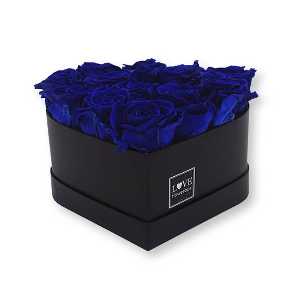 Rosenbox Herz Infinity Rosen dunkelblau | Flowerbox Herzbox | M black