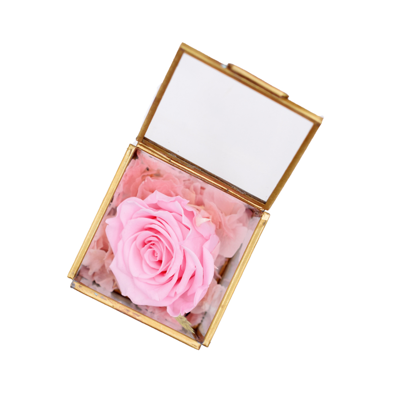 Flowerbox Würfel Glas mit Rose rosa bridal pink